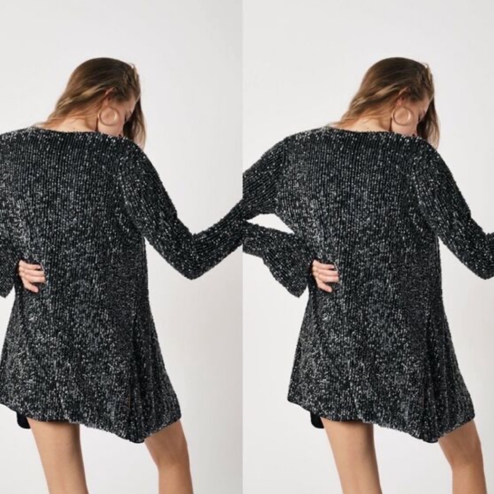 Free People Black Sequin Harley Open Jacket